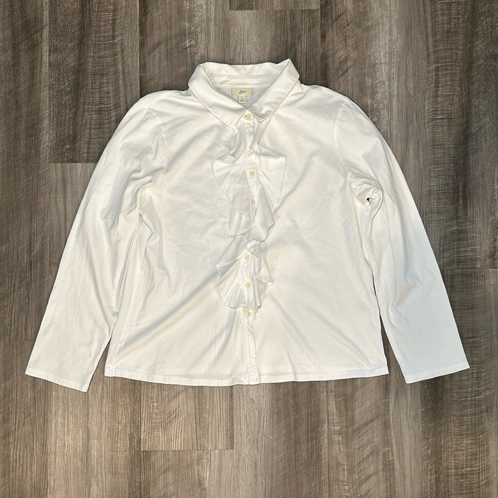 J. Jill Ruffled Front Long Sleeve Button Down Top - Large